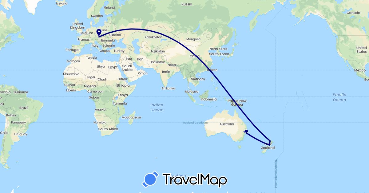 TravelMap itinerary: driving in Austria, Australia, New Zealand (Europe, Oceania)